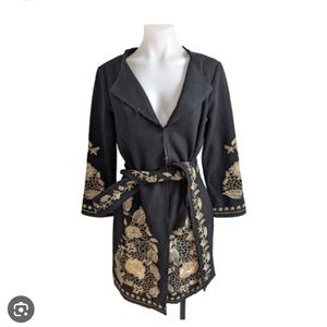 Venus Black And Gold Embellished Overcoat